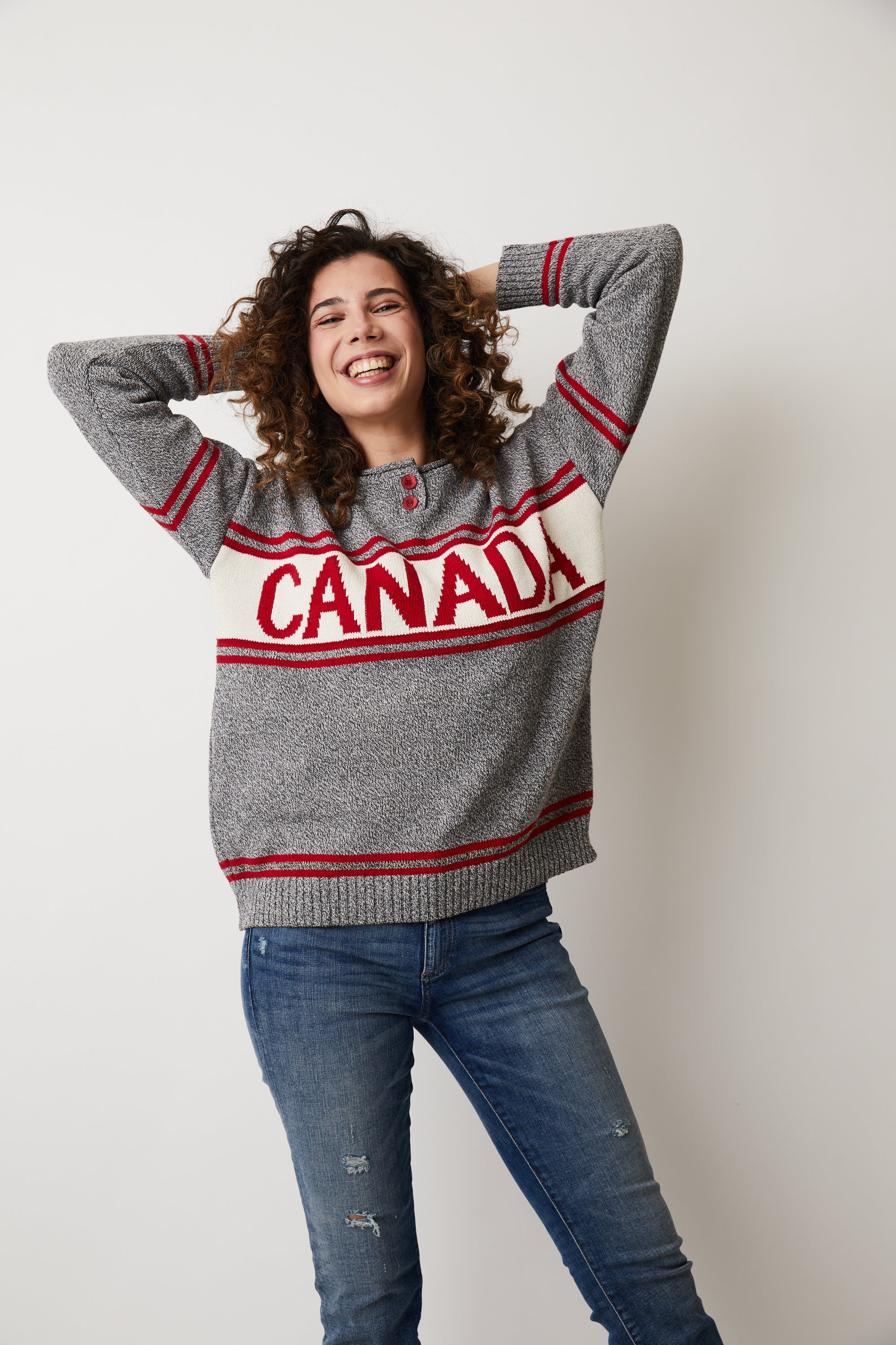 Grey Tweed Parkhurst Canada Henley Sweater