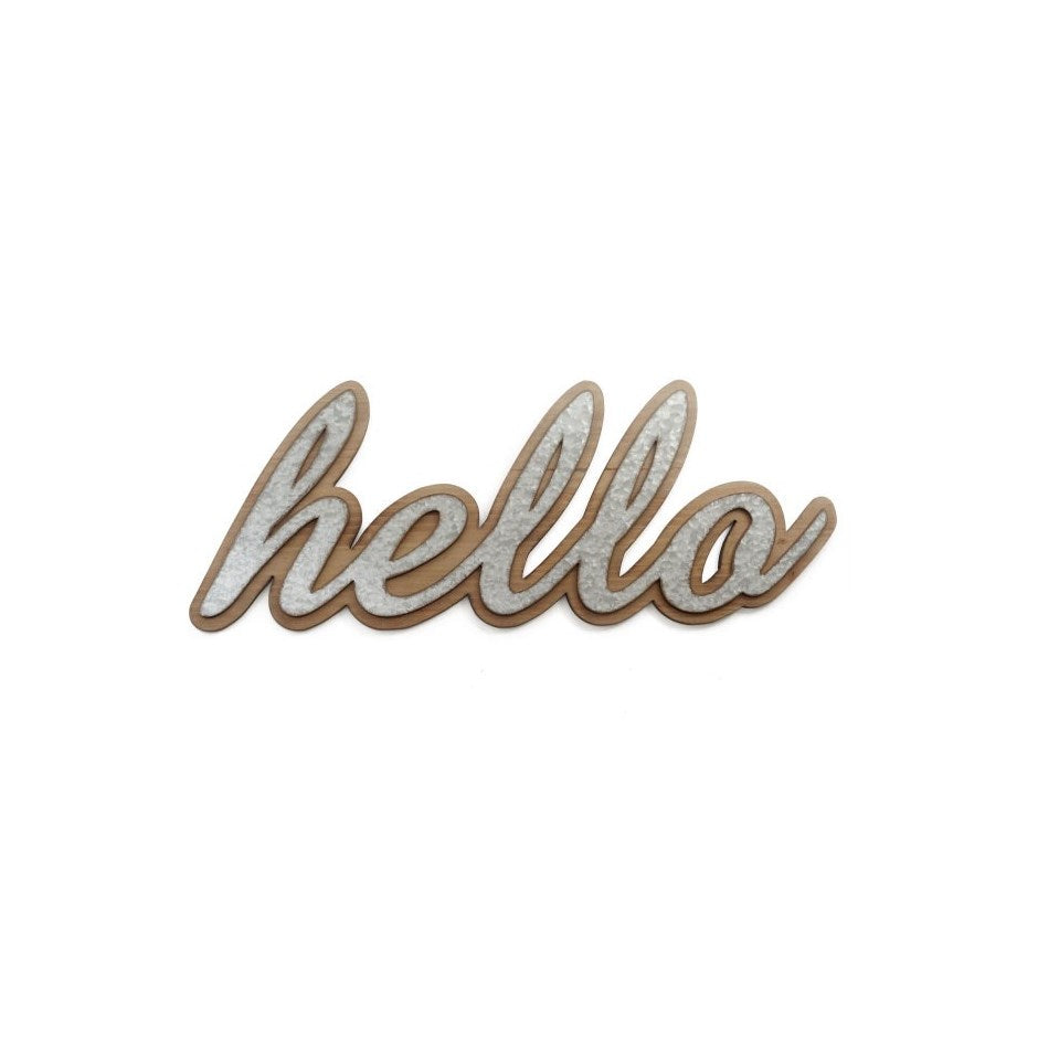Metal and Wood Sign - Hello
