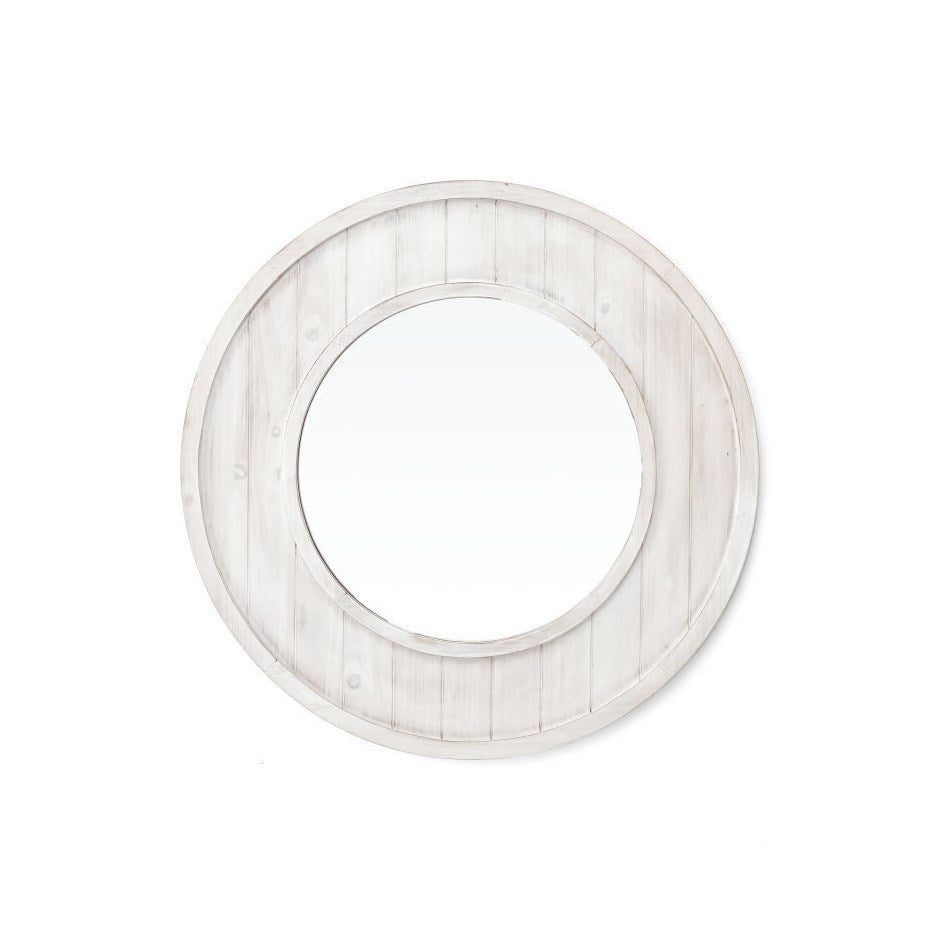 Round White Slat Wood Mirror