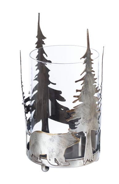 Antique Silver Forest with Bear Candle Holder