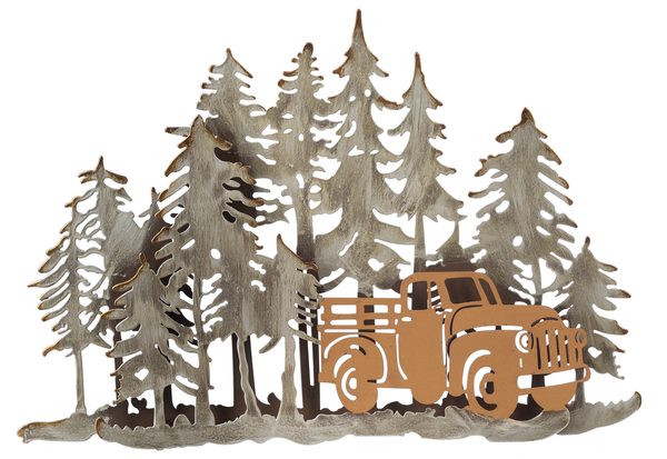 Antique Silver Layered Forest with Truck Wall Decor
