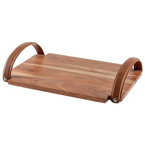 Wooden Tray With Leather Handles