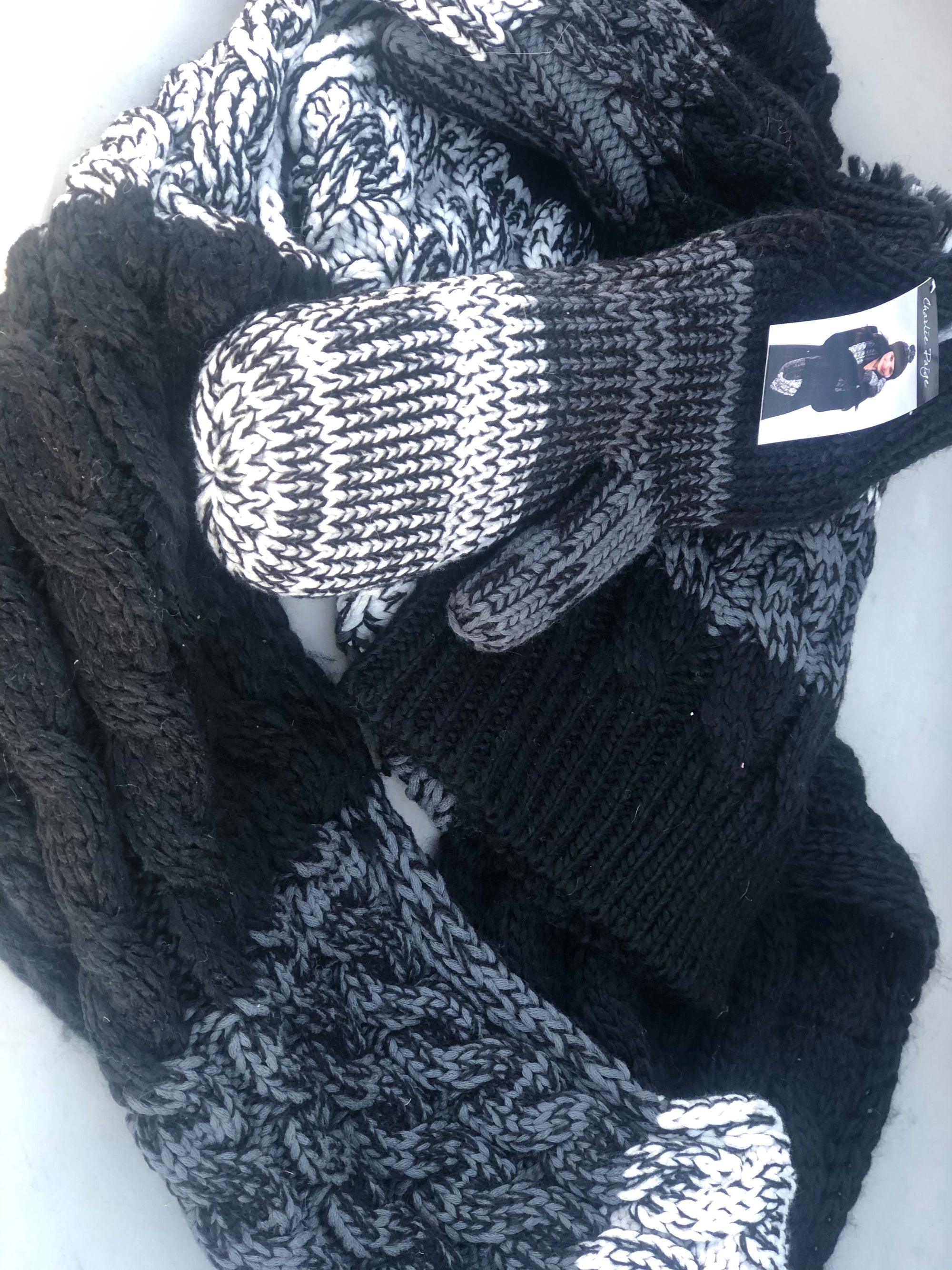 Knitted Infinity Scarf, Hat and Mitts Winter Set